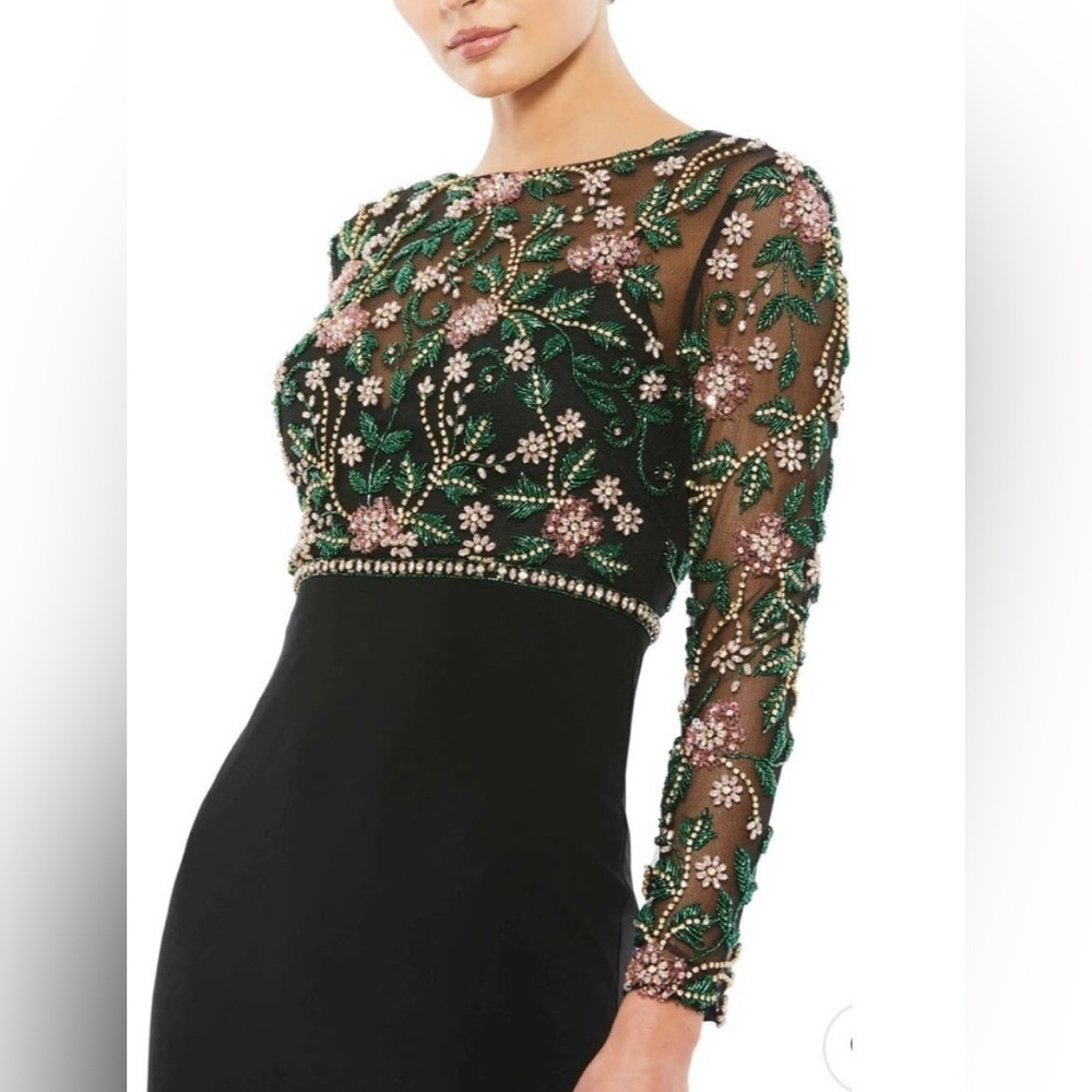 MAC DUGGAL Beaded Illusion High Neck Jersey Skirt Trumpet Gown NWT - Picture 4 of 17